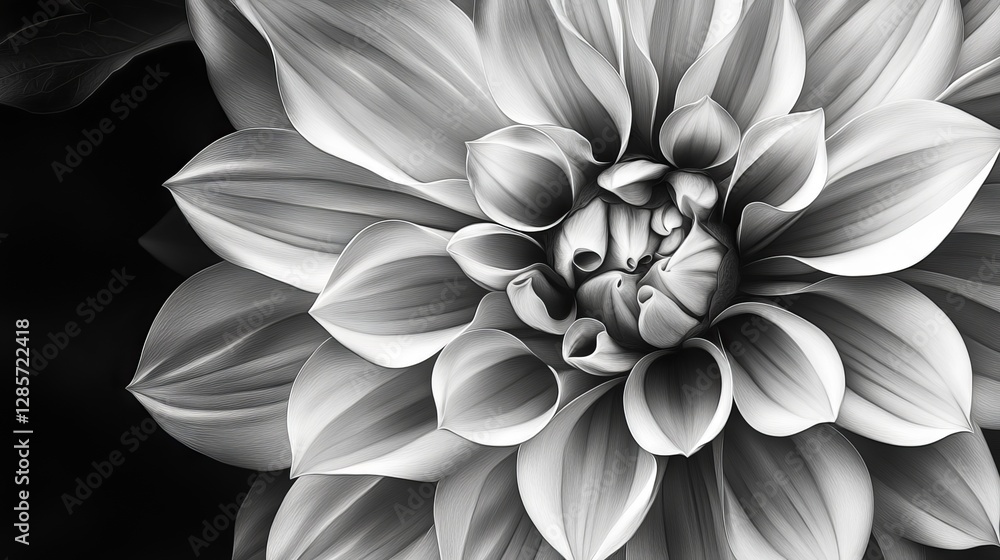 Fototapeta premium Black and white digital image of a flower with many petals.