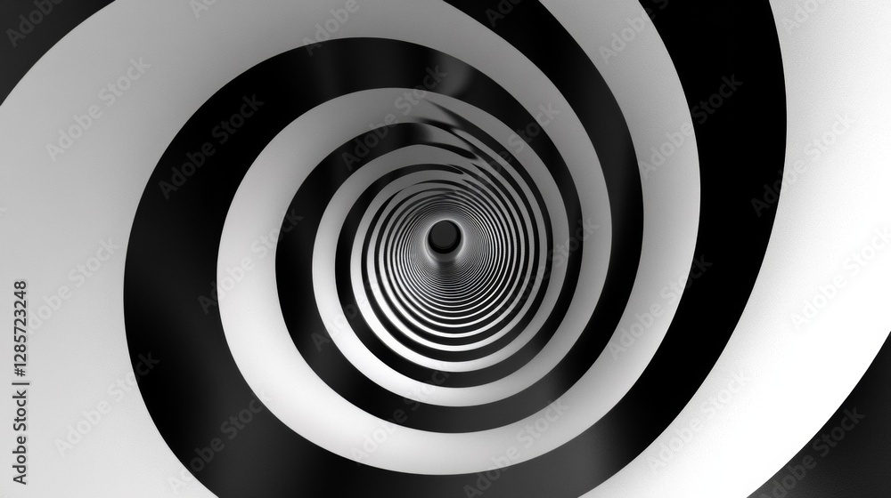 Fototapeta premium Mesmerizing spiral tunnel with black and white stripes that create an illusion of depth and motion.