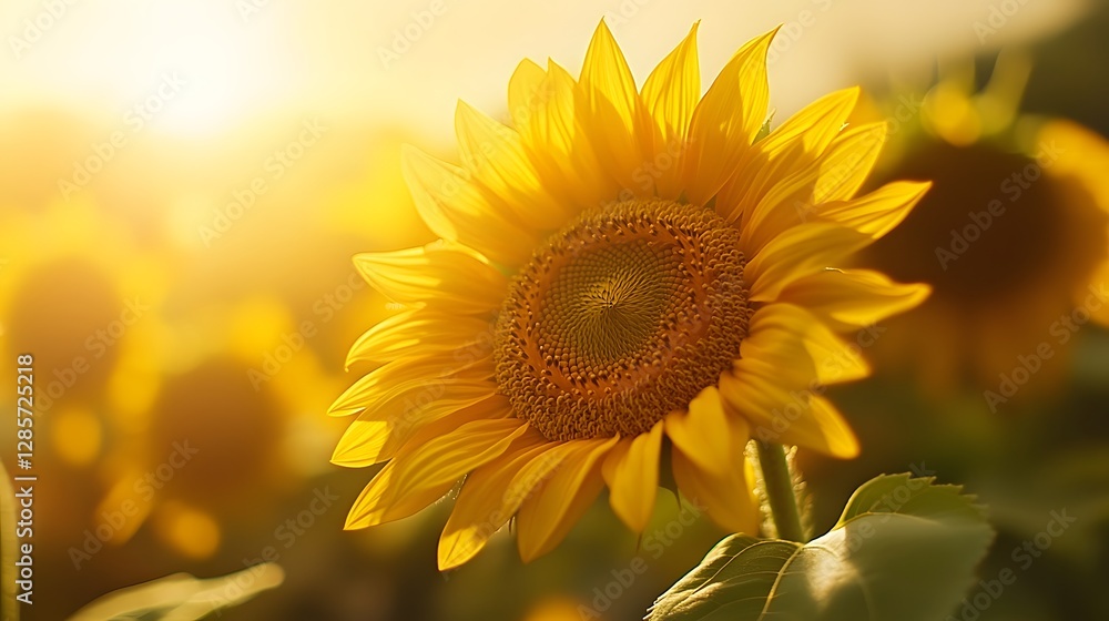 Bright Sunflower Bloom Against a Soft Golden Light Background Bright Sunflower Bloom Against a Soft Golden Light Background