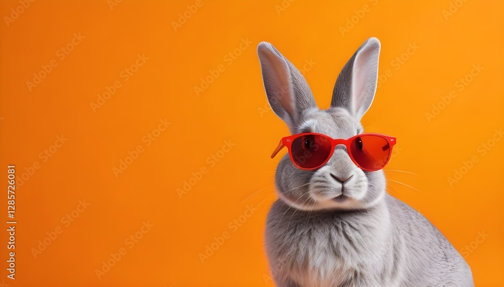 Obraz premium A rabbit wearing sunglasses against a bright orange background