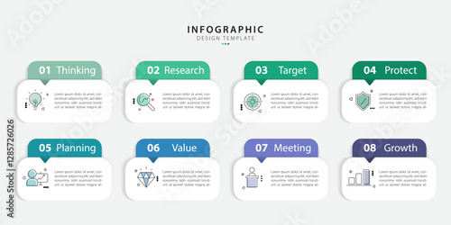 Timeline Creator infographic template. 8 Step timeline journey, calendar Flat simple infographics design template. presentation graph. Business concept with 8 options, gantt vector illustration.