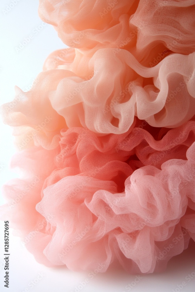 Fototapeta premium A close up of a pink and peach colored fabric on a white surface
