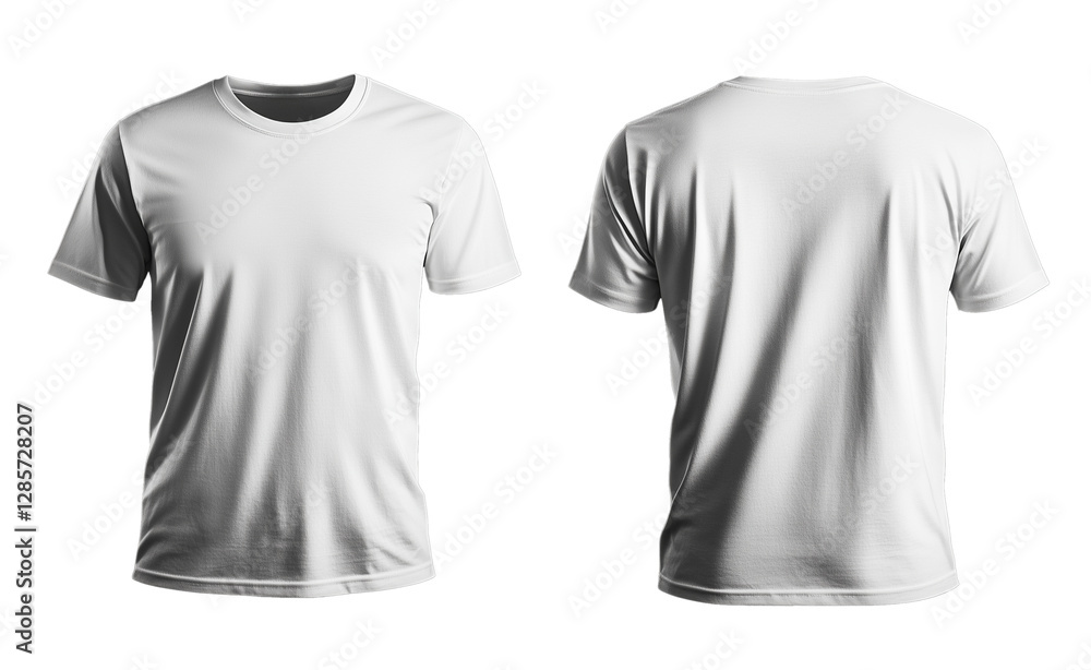 Blank Short sleeve t shirt mockup, white T-shirt front and back view, mock up design template isolated on transparent background Blank Short sleeve t shirt mockup, white T-shirt front and back view, mock up design template isolated on transparent background