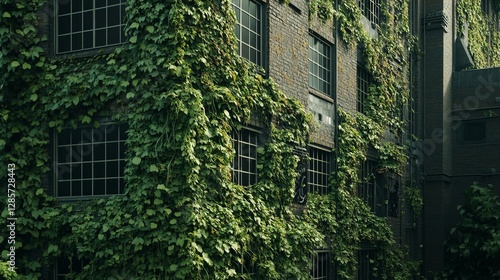 Wallpaper Mural Historic brick building covered in lush green ivy vines on a sunny day Torontodigital.ca