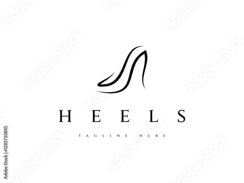 minimal abstract high heels woman shoes line logo design