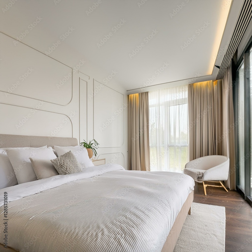 Luxury white minimalistic bedroom interior Luxury white minimalistic bedroom interior