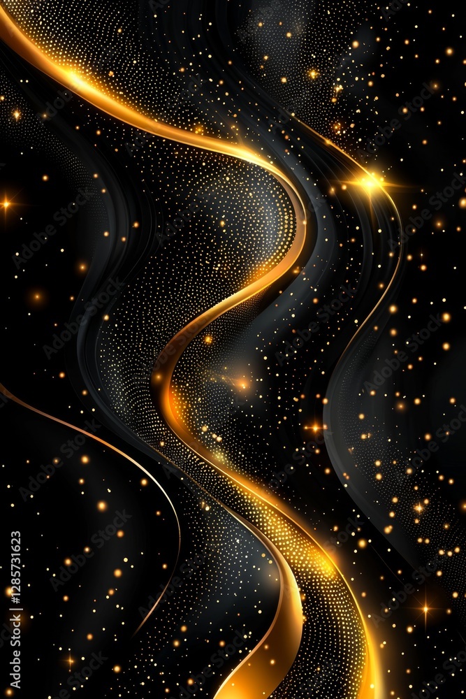 Obraz premium a black and gold background with stars and swirls