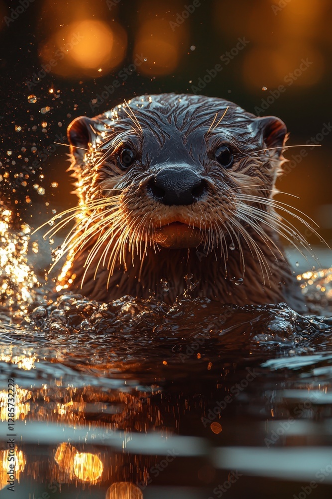 an otter swimming in the water at sunset an otter swimming in the water at sunset