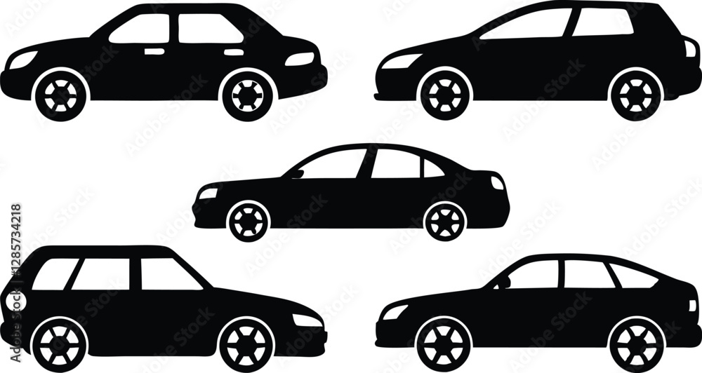 Naklejka premium Silhouette of car icon set vector style illustration on white background. 