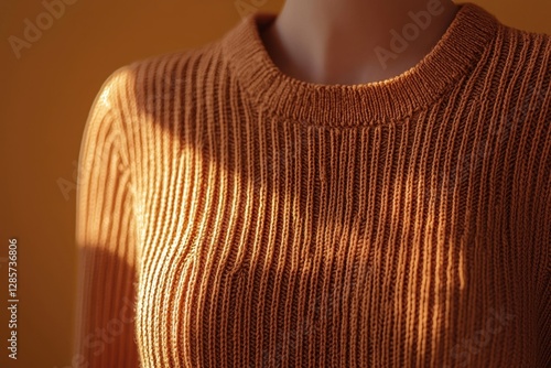 Cozy orange ribbed knit sweater illuminated by soft sunlight photo