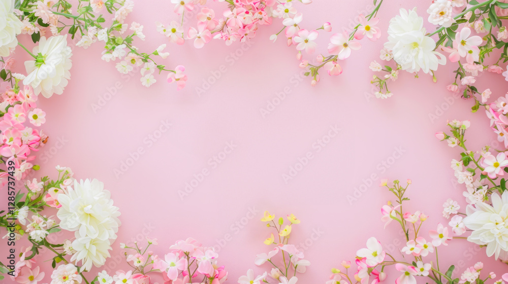 Spring flower background with branches of blossoming spring flowers on pink backdrop with empty space for text. Springtime. Natural blossoming background. Flat lay, copy space Spring flower background with branches of blossoming spring flowers on pink backdrop with empty space for text. Springtime. Natural blossoming background. Flat lay, copy space