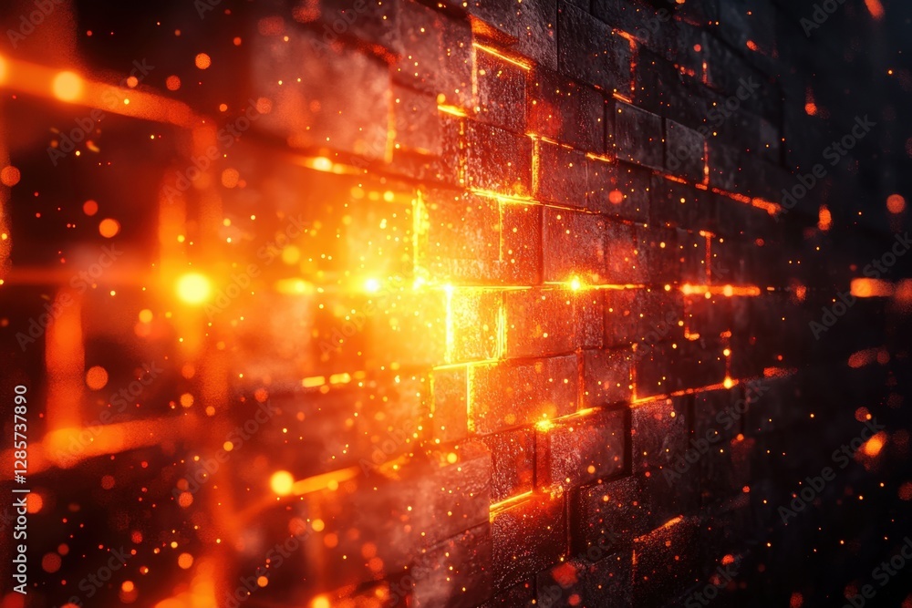 Futuristic glowing firewall protecting a digital structure Futuristic glowing firewall protecting a digital structure