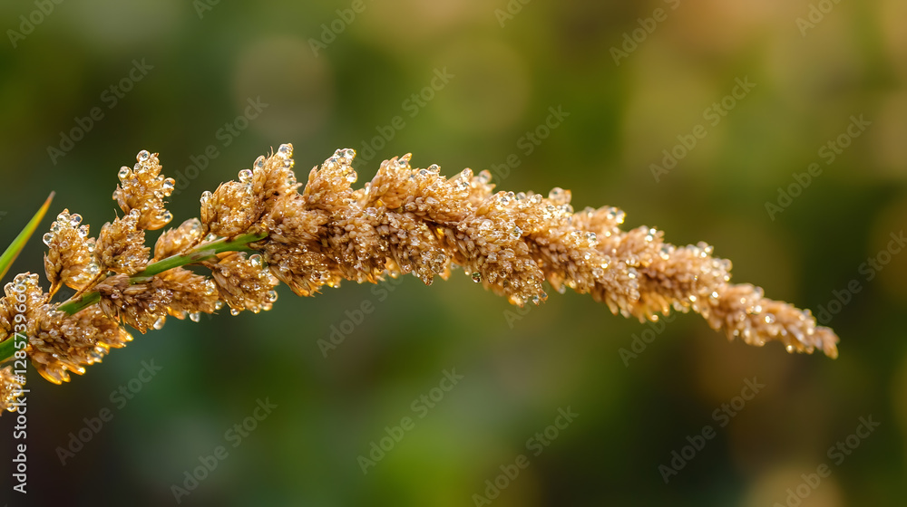 Golden Dew-Kissed Wheat Spikelet with Bokeh Background in Nature : Generative AI Golden Dew-Kissed Wheat Spikelet with Bokeh Background in Nature : Generative AI