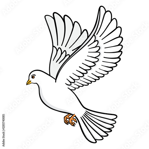 male pigeon or dove spreads wings is bird gracefully hovers in the air filled outline style