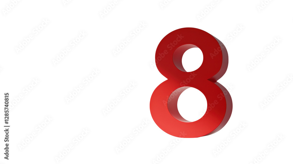 Large red number eight displayed prominently against a white background, emphasizing its shape and color in a minimalist design Large red number eight displayed prominently against a white background, emphasizing its shape and color in a minimalist design