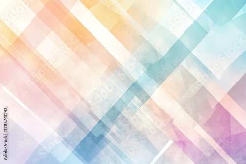 A light and airy abstract background featuring layered geometric patterns in pastel hues, including soft blues, peaches, and lavenders. The design includes subtle line art overlay.