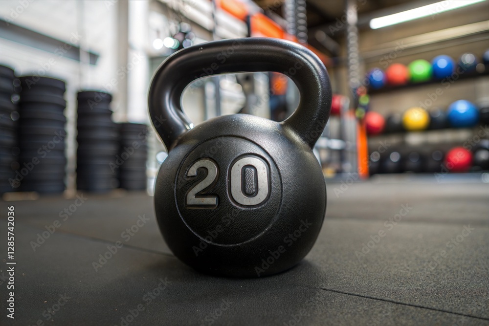 Close-up of a 20kg Kettlebell in a Modern Gym Close-up of a 20kg Kettlebell in a Modern Gym
