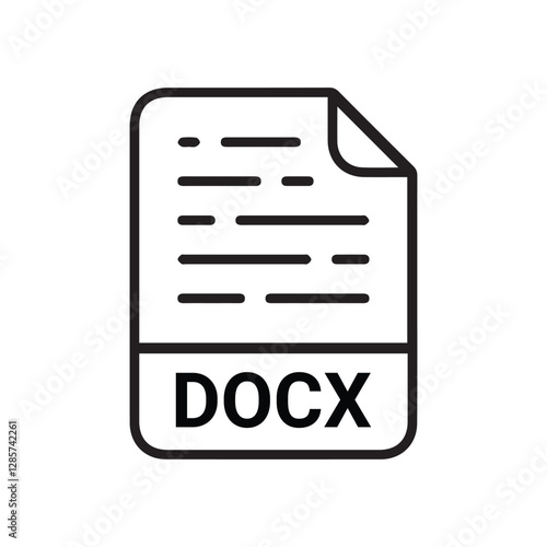 DOCX file icon set. DOCX file type symbol. File DOCX format icon in black filled and outlined style isolated on transparent background.