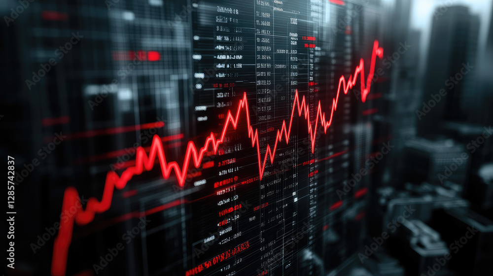 Stock market crash visualization black and white cityscape with red graph overlay urban environment financial downturn concept Stock market crash visualization black and white cityscape with red graph overlay urban environment financial downturn concept