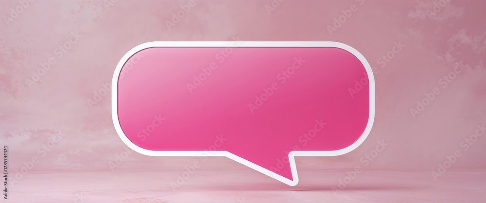 Pink Speech Bubble with White Outline on Pastel Pink Background Pink Speech Bubble with White Outline on Pastel Pink Background
