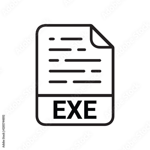 EXE file icon set. EXE file type symbol. File EXE format icon in black filled and outlined style isolated on transparent background.