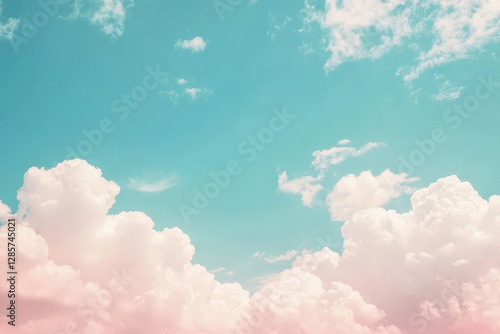 Fototapeta Naklejka Na Ścianę i Meble -  Pastel skies with fluffy clouds under a dreamy blue and pink horizon