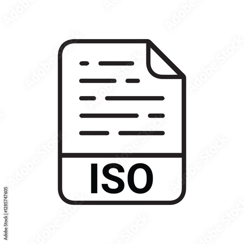 ISO file icon set. ISO file type symbol. File ISO format icon in black filled and outlined style isolated on transparent background. Ideal for technology or data related content, vector illustration.