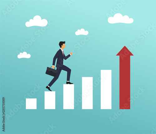 Businessman walking on growing graph