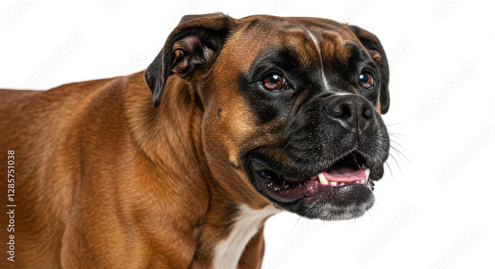 Adorable Brown Boxer Dog Portrait Open Mouth Close Up Studio Shot White Background Adorable Brown Boxer Dog Portrait Open Mouth Close Up Studio Shot White Background