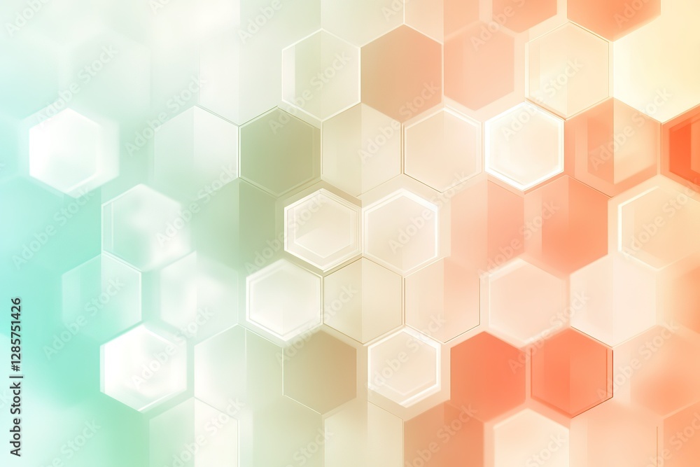A geometric soft light background featuring a seamless hexagonal grid in pastel colors like mint green and light coral. Gradients flow softly between shapes, with a faint glow effect adding elegance. A geometric soft light background featuring a seamless hexagonal grid in pastel colors like mint green and light coral. Gradients flow softly between shapes, with a faint glow effect adding elegance.