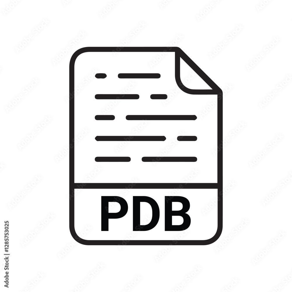 PDB File Format Vector line Icon Design on white background PDB File Format Vector line Icon Design on white background