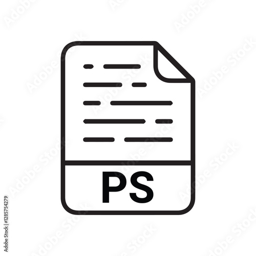PS file icon set. PS file type symbol. File PS format icon in black filled and outlined style isolated on transparent background. Ideal for technology or data related content, vector illustration.