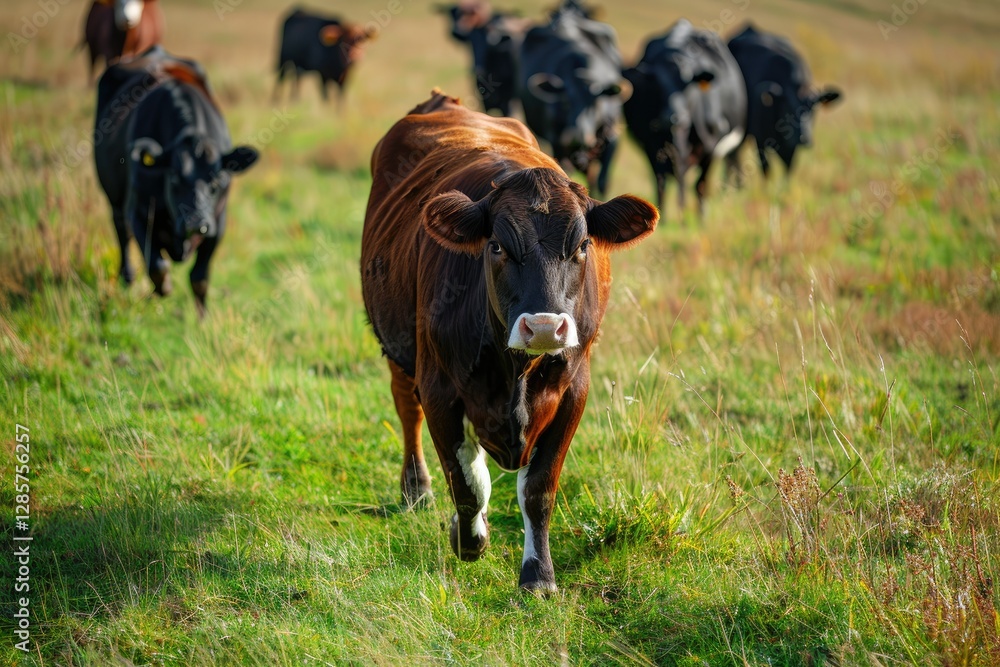 High Detail Visual of Brown and Black and White Cows in a Grass Field High Detail Visual of Brown and Black and White Cows in a Grass Field