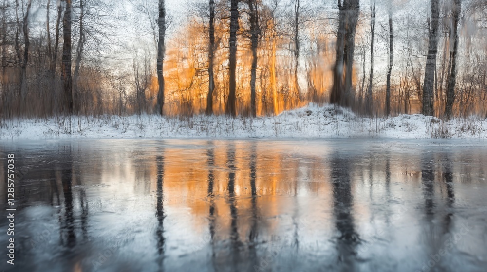 Obraz premium Winter's icy chill makes the landscape a blur, creating a scene of frozen beauty.