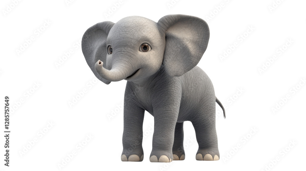 Fototapeta premium Cute baby elephant standing playfully in a bright environment, showcasing its adorable features and playful demeanor