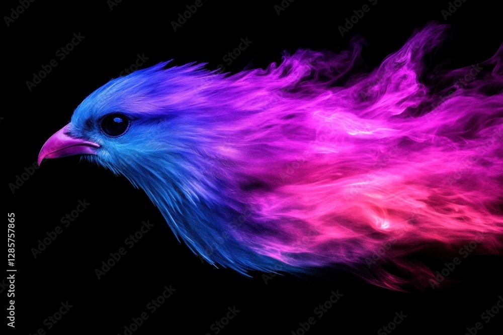 Colorful digital art of bird on black background Colorful digital art of bird on black background