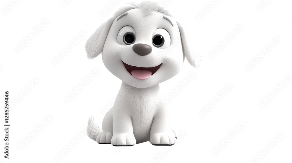 Happy animated puppy sitting with a joyful expression against a plain background Happy animated puppy sitting with a joyful expression against a plain background