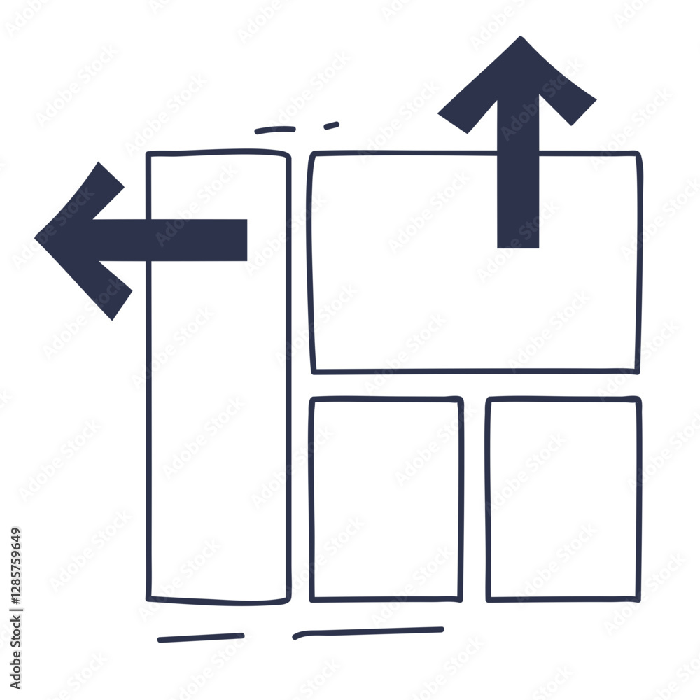 Grid layout with arrows indicating direction and organization. Grid layout with arrows indicating direction and organization.