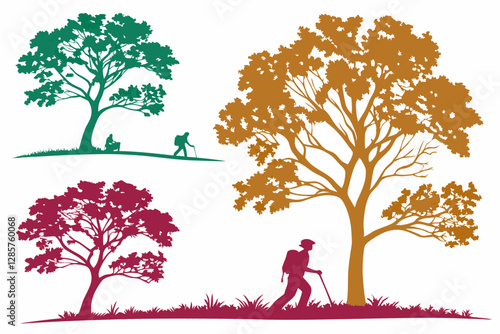 set of Cottonwood tree silhouette vector illustration