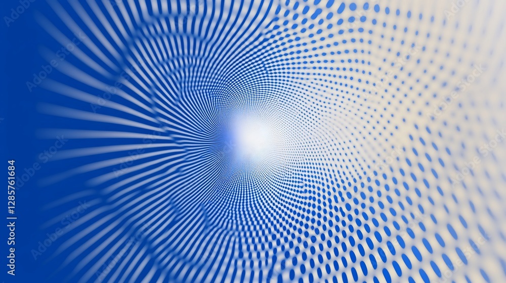 Fototapeta premium Abstract blue and white swirling tunnel of light dots.