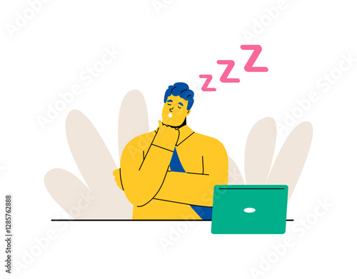 Business man sleeping at workplace. Flat vector illustration isolated on white background