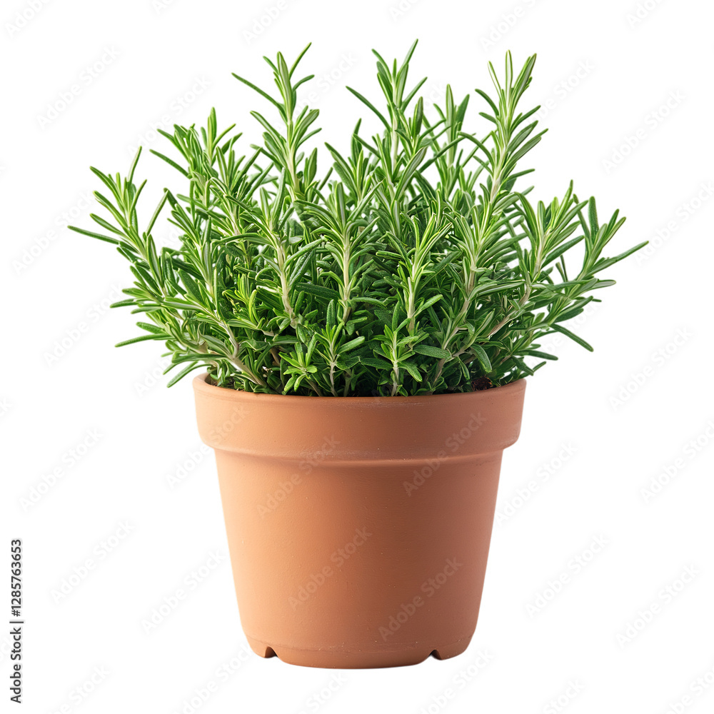 A Small Potted Rosemary Plant with Fragrant Green Leaves Isolated on Transparent Background A Small Potted Rosemary Plant with Fragrant Green Leaves Isolated on Transparent Background