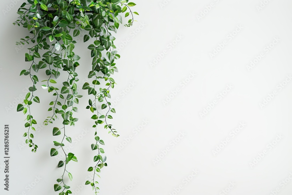 Premium Quality Picture of a Green Plant Hanging From a White Wall with a White Background Premium Quality Picture of a Green Plant Hanging From a White Wall with a White Background