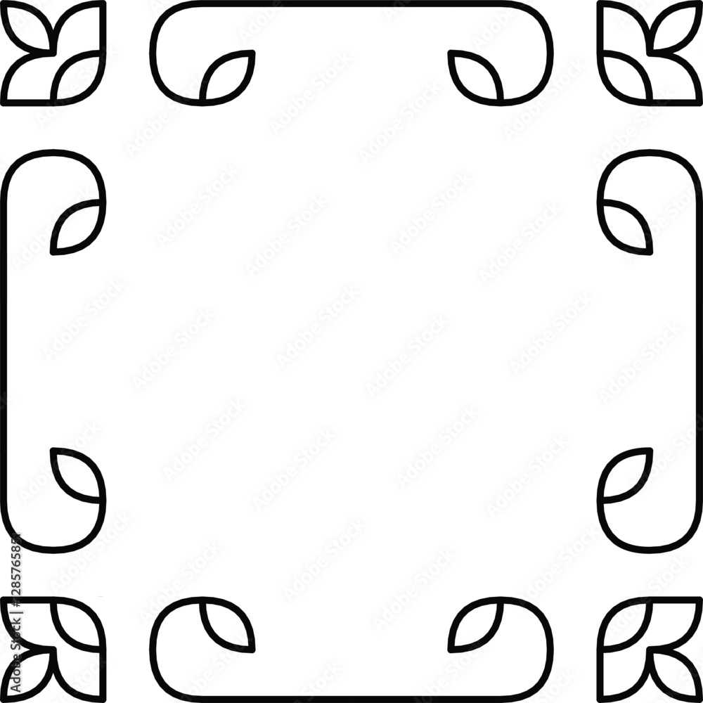 Fototapeta premium Decorative Line Art Border With Curved Leaf Motifs in Black and White