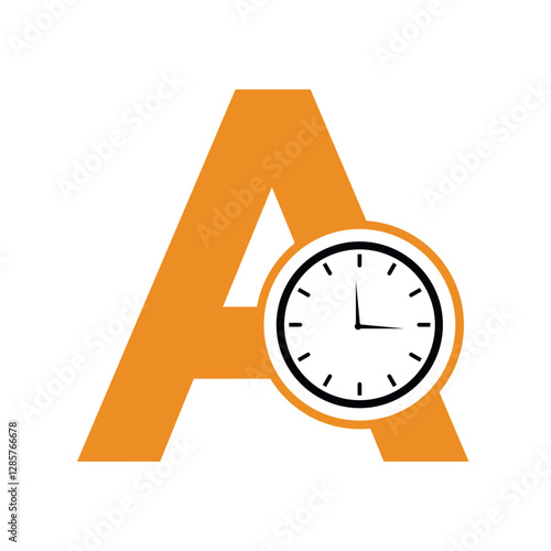 Clock Logo combine with letter A vector template