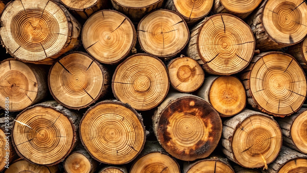 Neatly Stacked Logs with Detailed Tree Rings Neatly Stacked Logs with Detailed Tree Rings