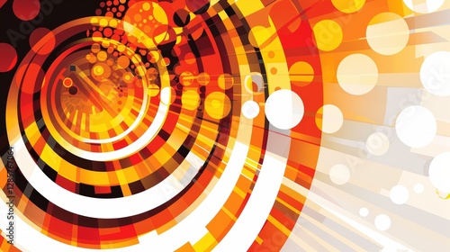 Abstract concentric circles, orange and yellow, radiating energy, digital graphic background photo