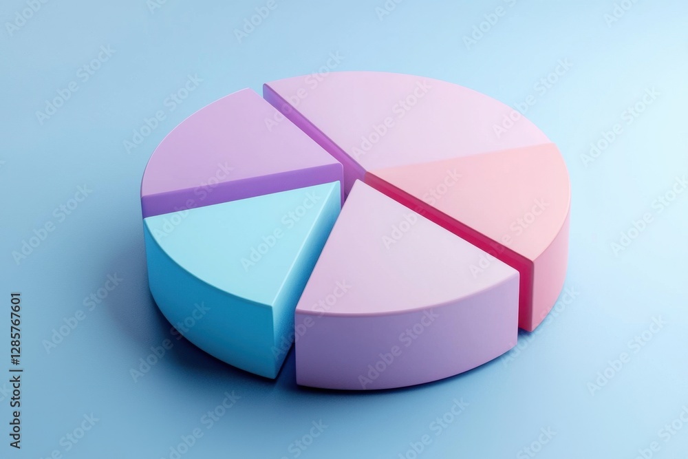 Obraz premium Pastel 3D pie chart on a soft blue background