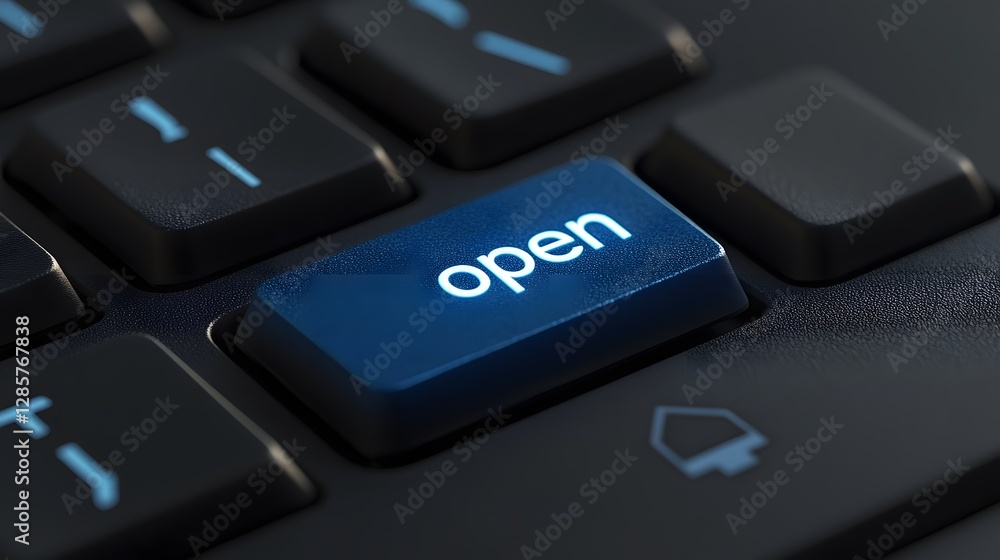 Close-up of Open Key on Modern Computer Keyboard for Digital Access Close-up of Open Key on Modern Computer Keyboard for Digital Access
