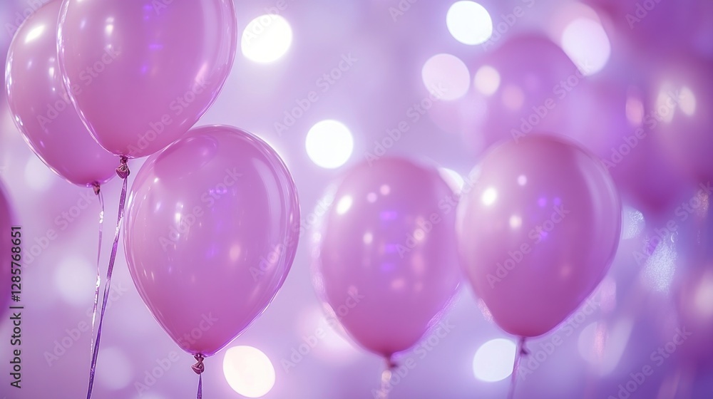 Serene Celebration: Pink Balloons Illuminated by Soft Lights at an Evening Event Serene Celebration: Pink Balloons Illuminated by Soft Lights at an Evening Event